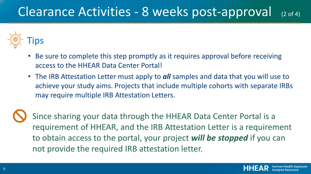 clearance activities 8 weeks post approval 2 of 4