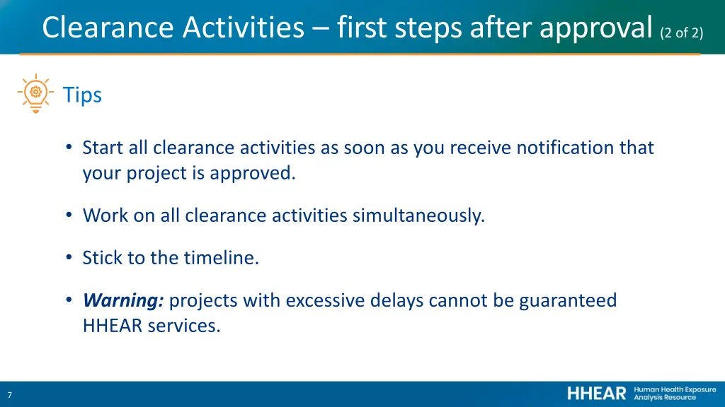 clearance activities first steps after approval 1