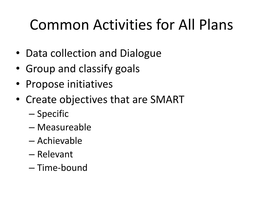 common activities for all plans