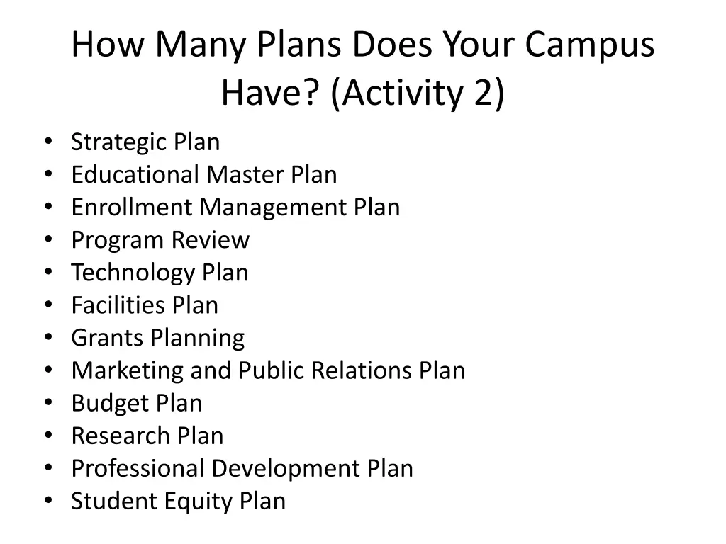 how many plans does your campus have activity
