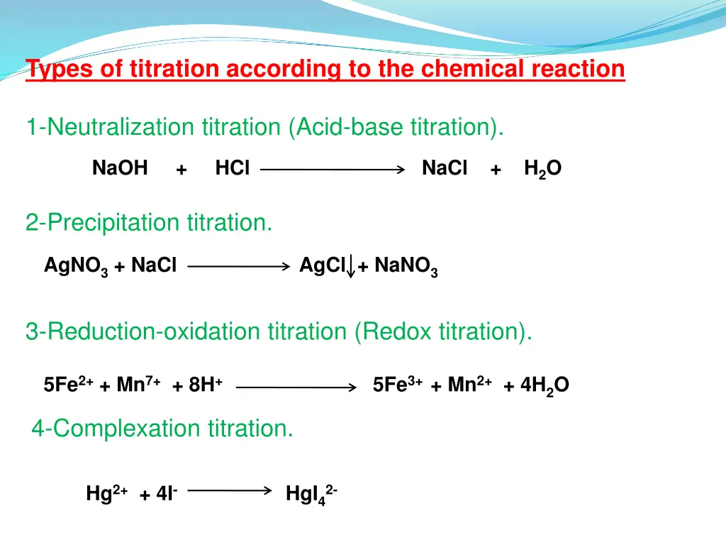types of titration according to the chemical