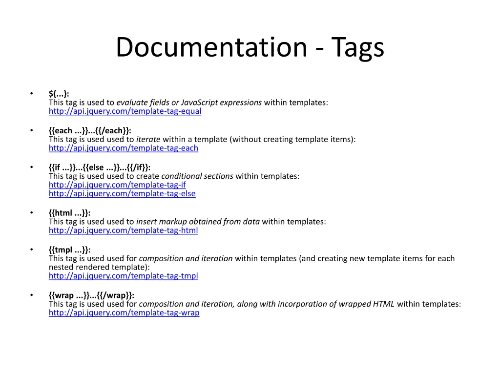 documentation tags