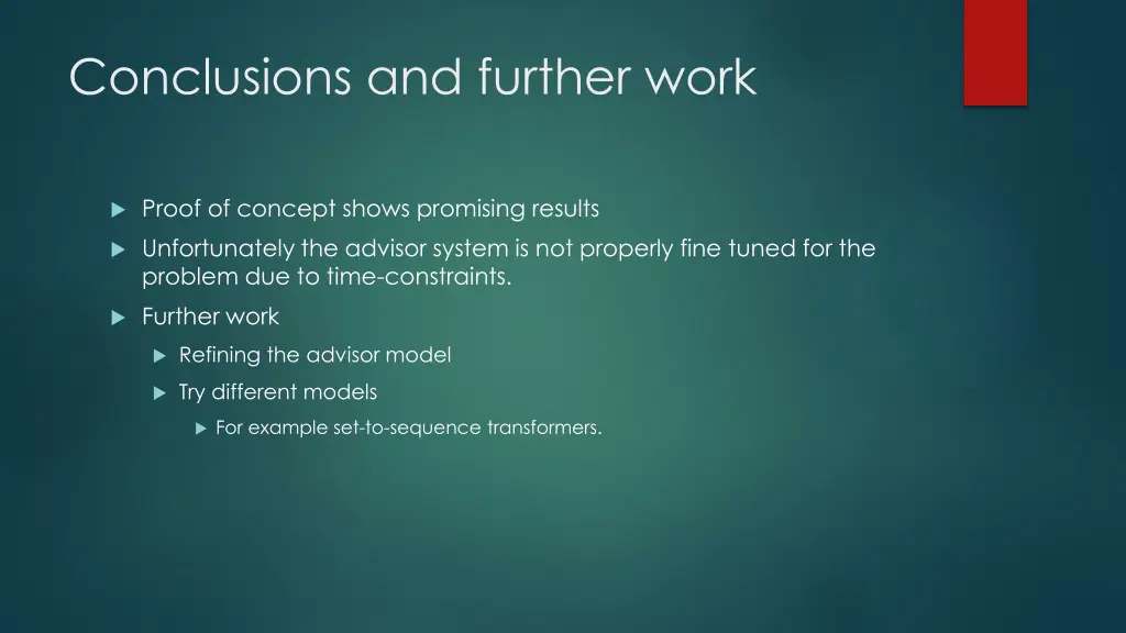 conclusions and further work