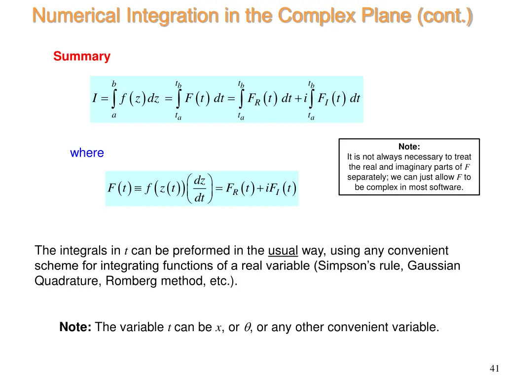numerical integration in the complex plane cont