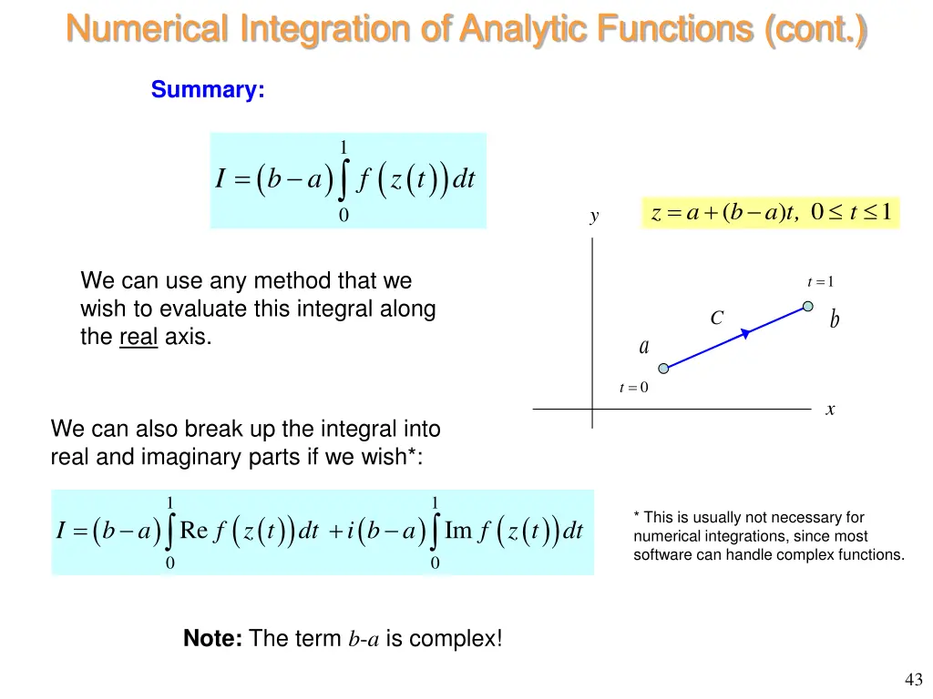 numerical integration of analytic functions cont