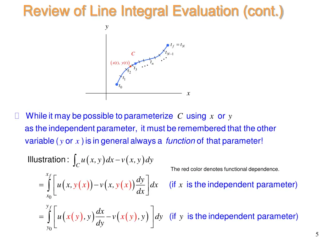 review of line integral evaluation cont y
