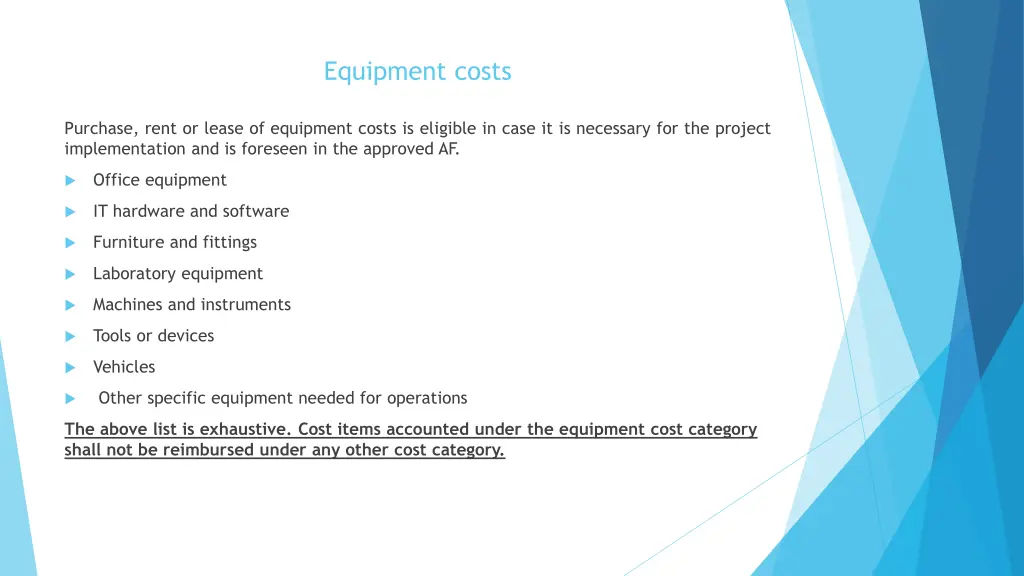 equipment costs