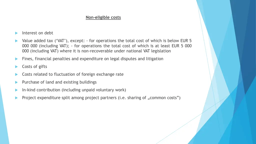 non eligible costs