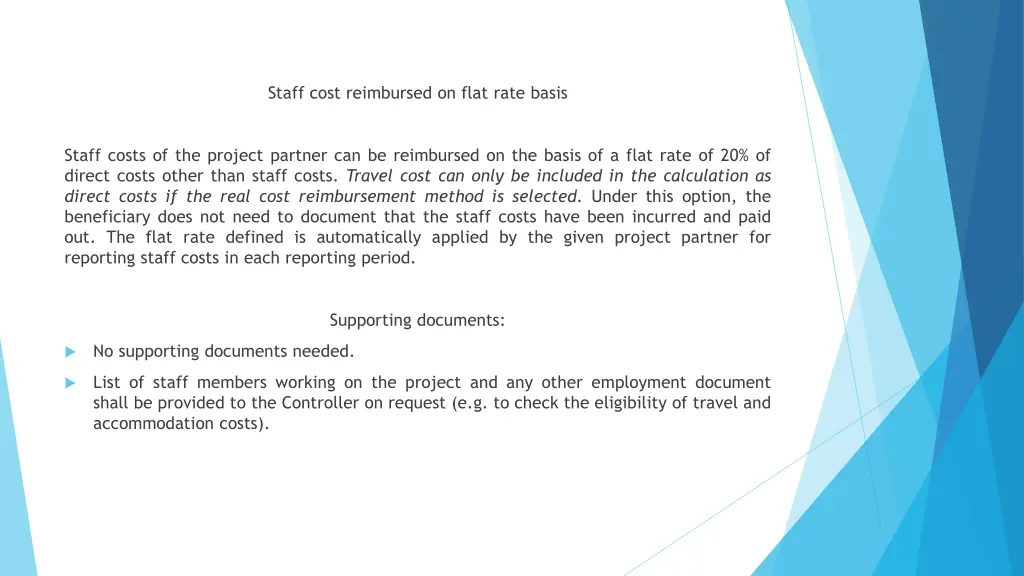 staff cost reimbursed on flat rate basis