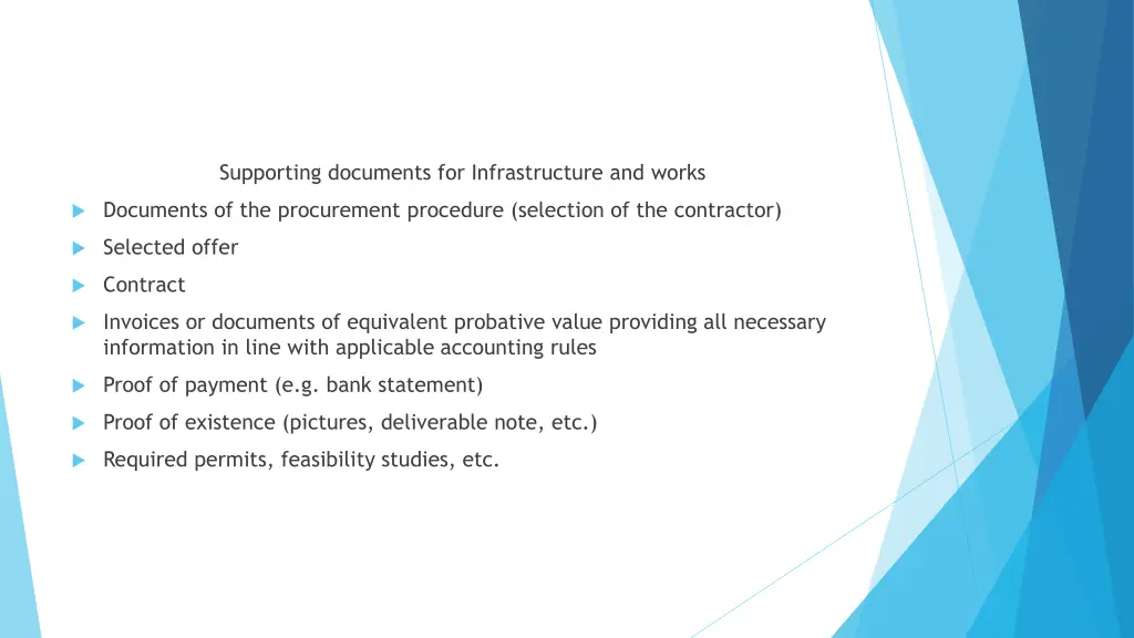 supporting documents for infrastructure and works