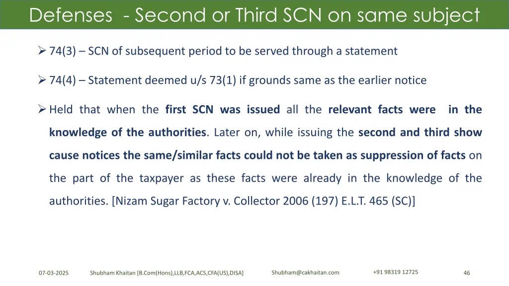 defenses second or third scn on same subject
