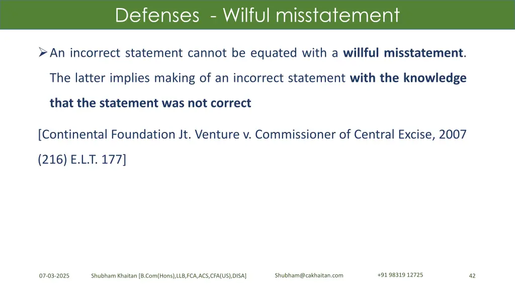 defenses wilful misstatement