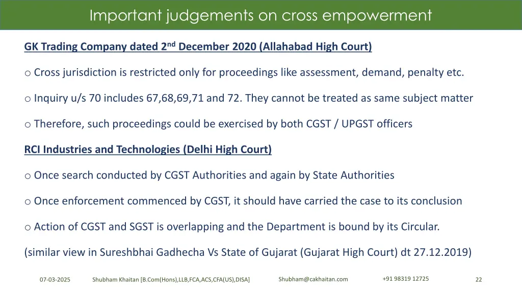 important judgements on cross empowerment