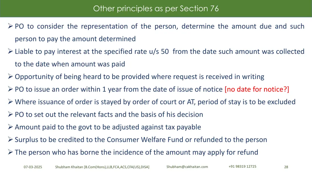 other principles as per section 76