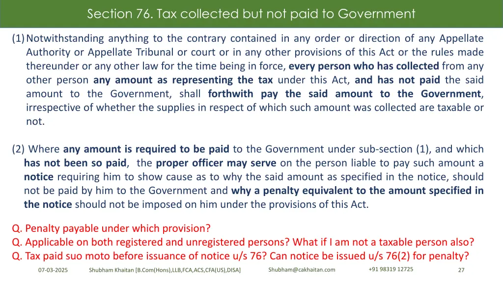 section 76 tax collected but not paid