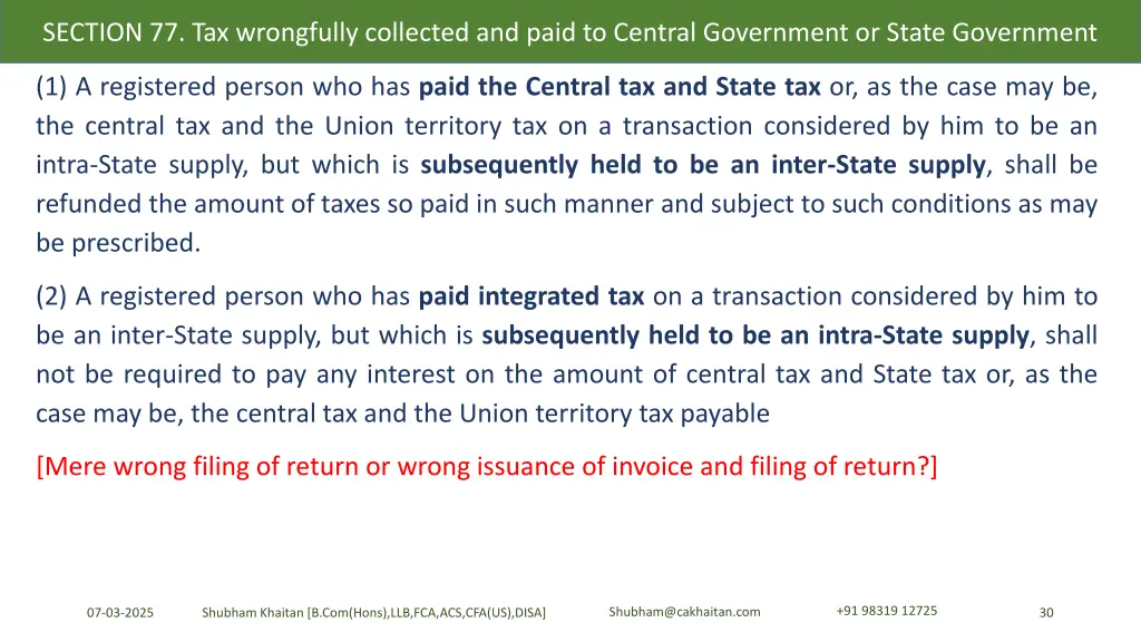 section 77 tax wrongfully collected and paid
