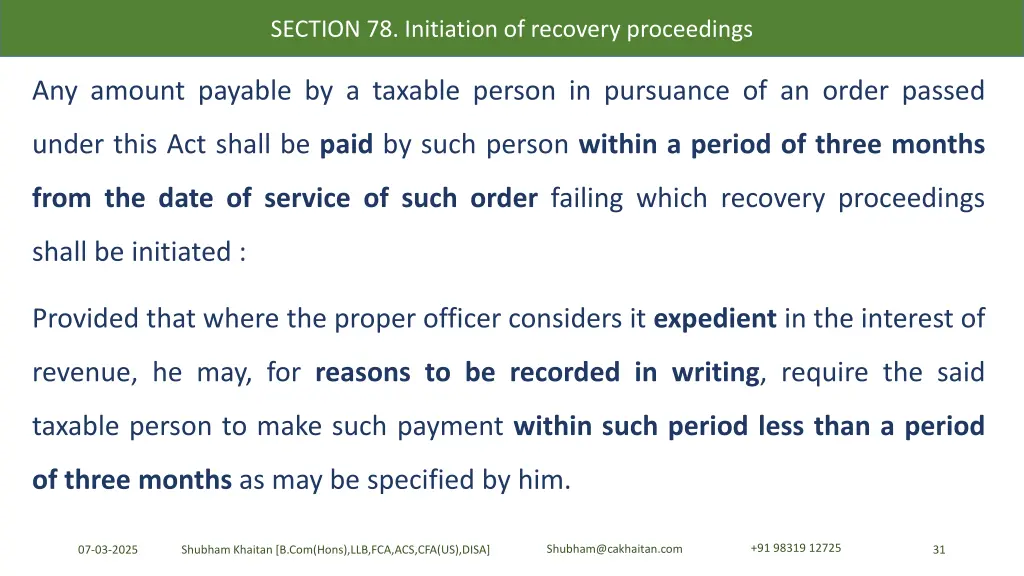 section 78 initiation of recovery proceedings