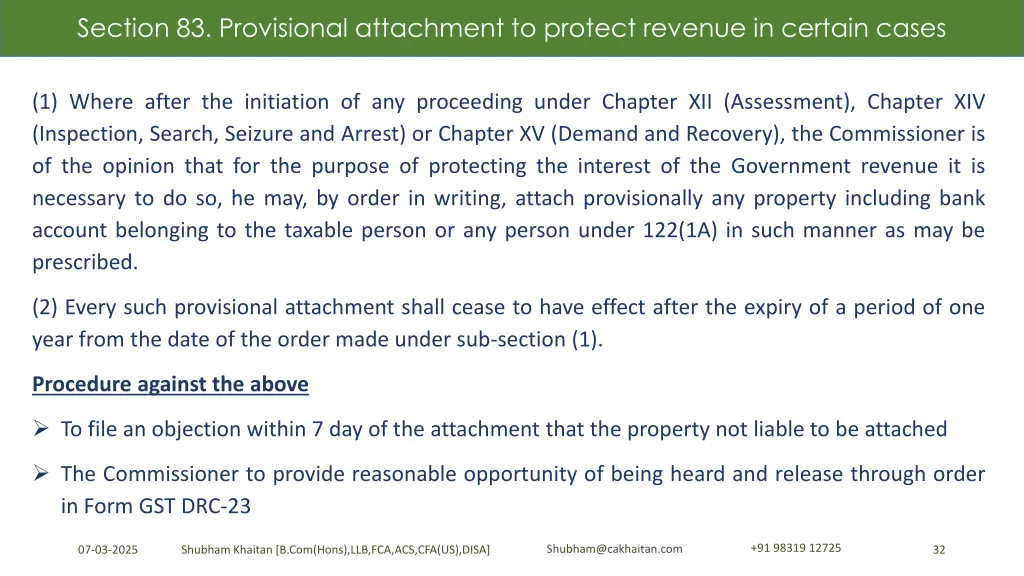 section 83 provisional attachment to protect