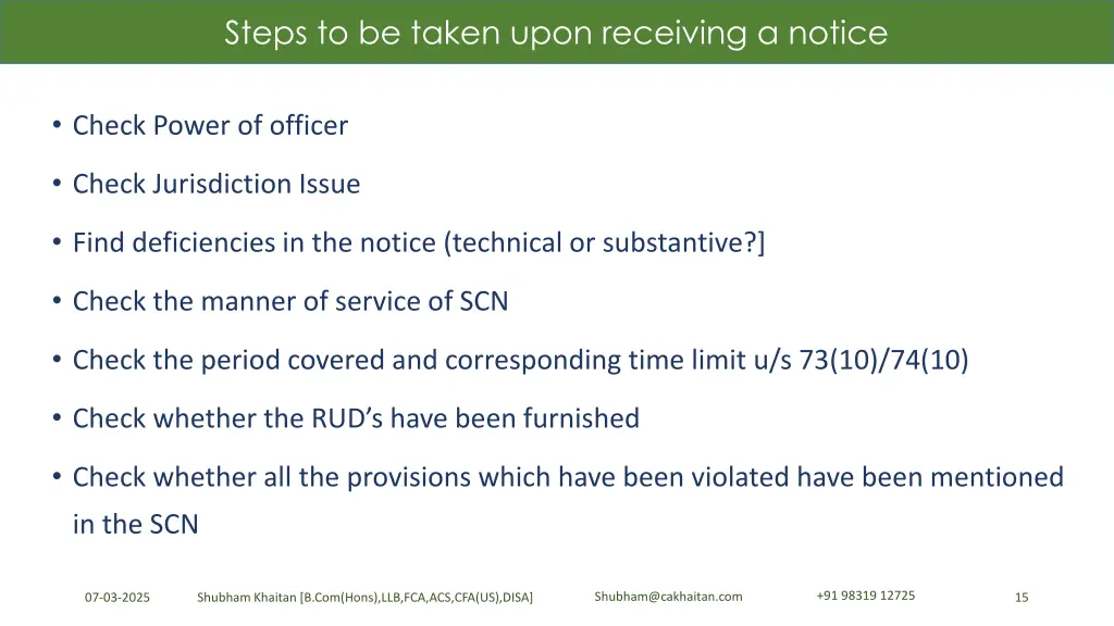 steps to be taken upon receiving a notice