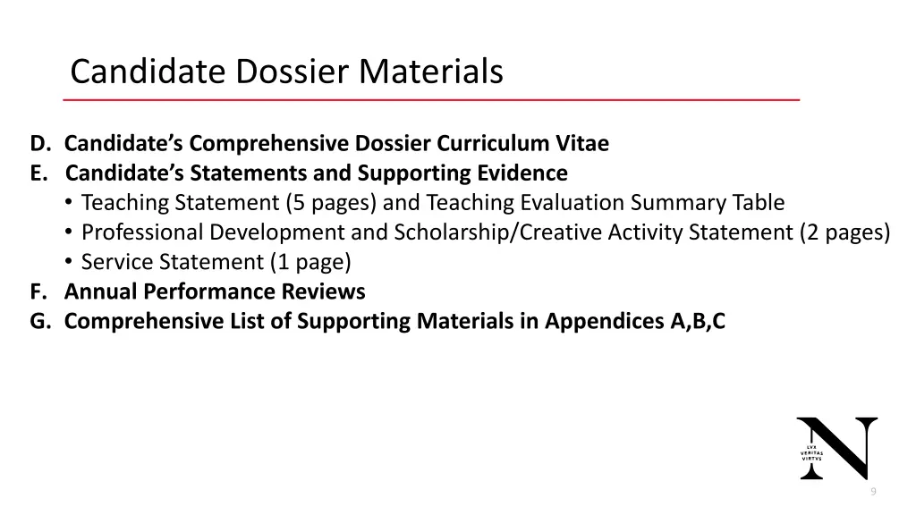 candidate dossier materials