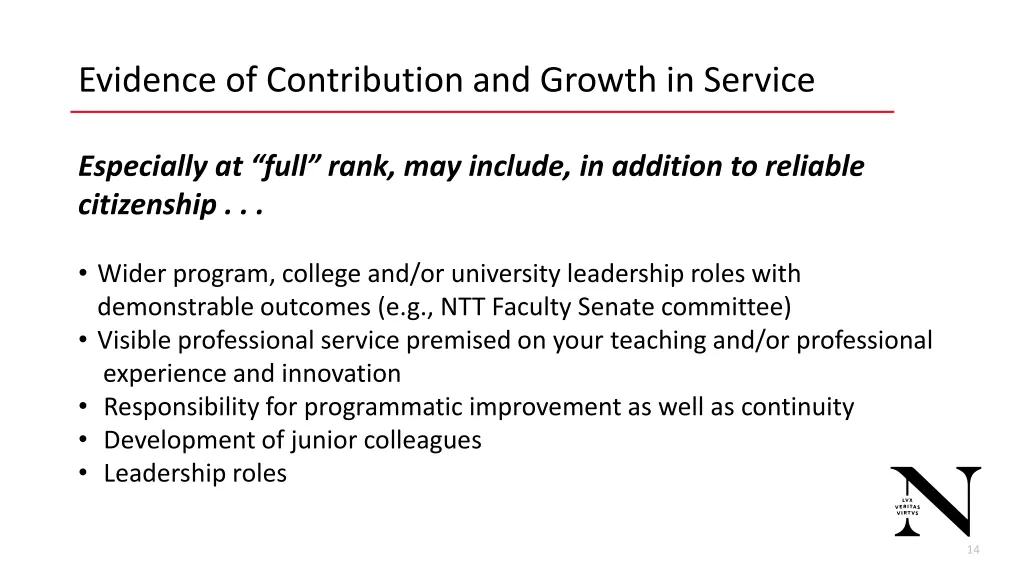 evidence of contribution and growth in service