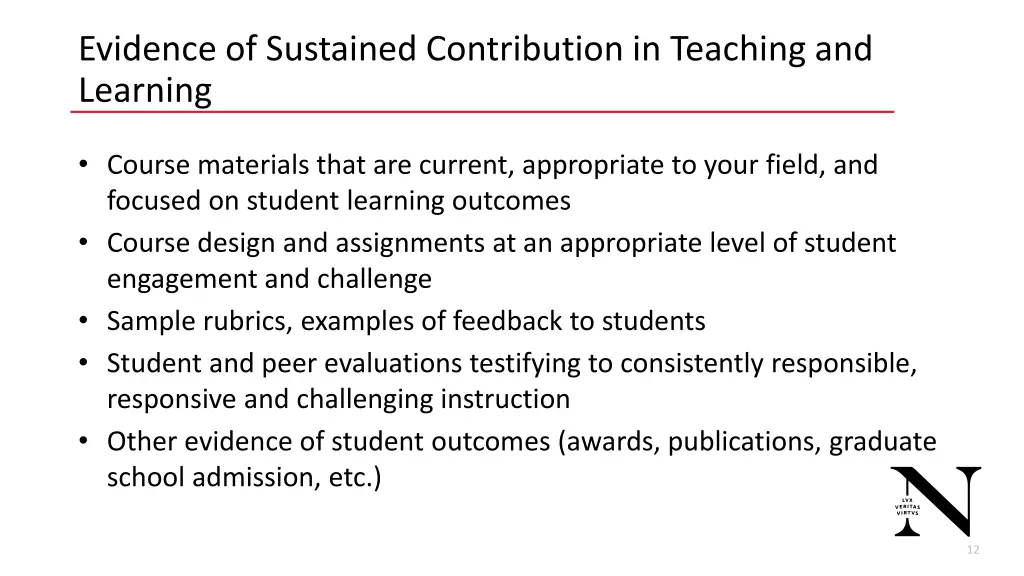 evidence of sustained contribution in teaching
