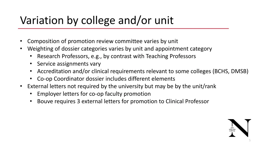 variation by college and or unit