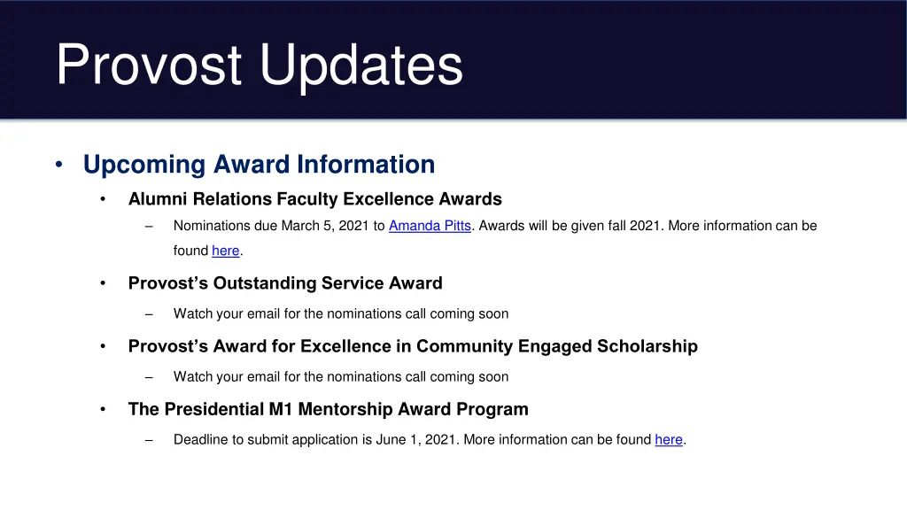provost updates 1