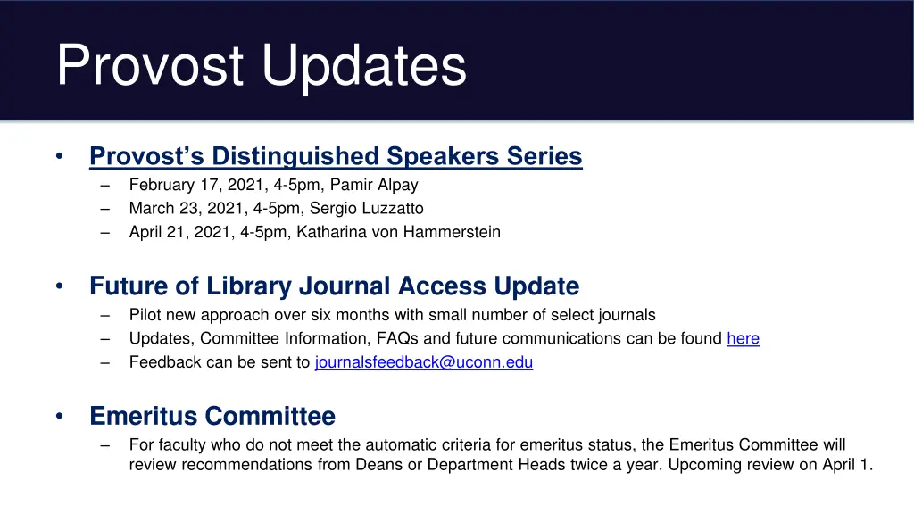 provost updates 2