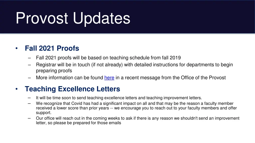 provost updates 4