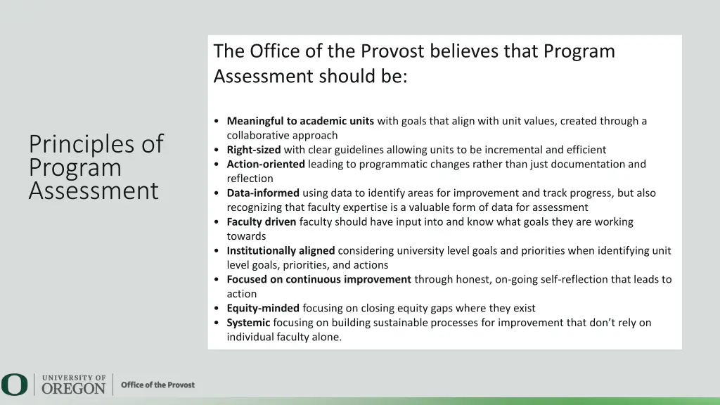 the office of the provost believes that program