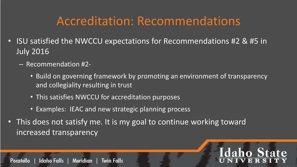 accreditation recommendations
