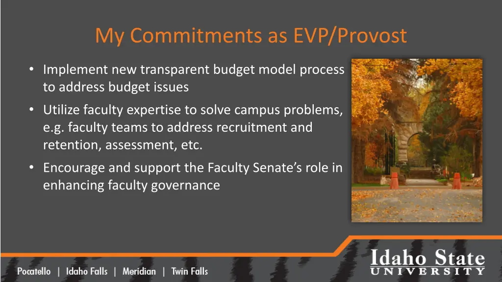 my commitments as evp provost 1
