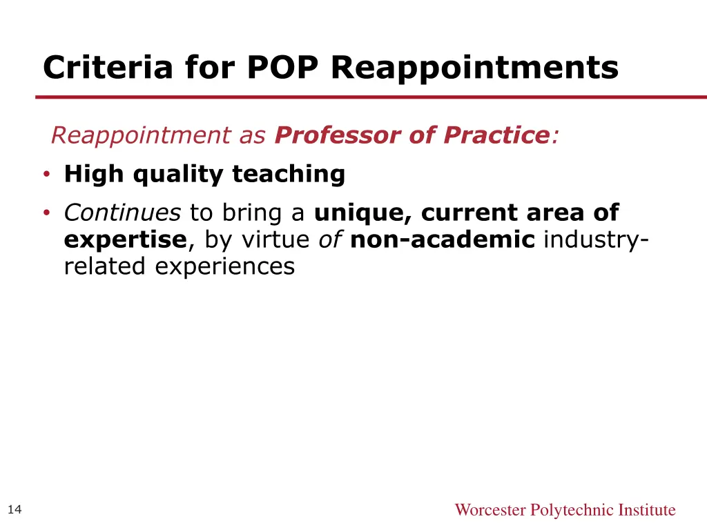 criteria for pop reappointments