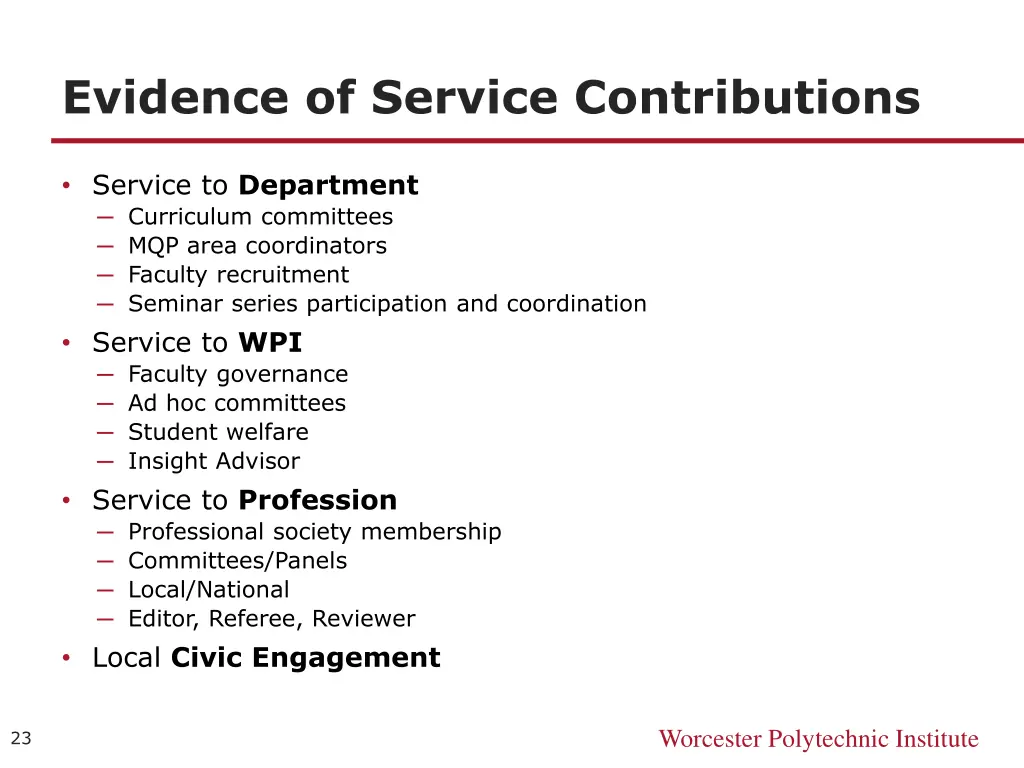 evidence of service contributions