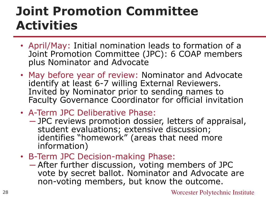 joint promotion committee activities