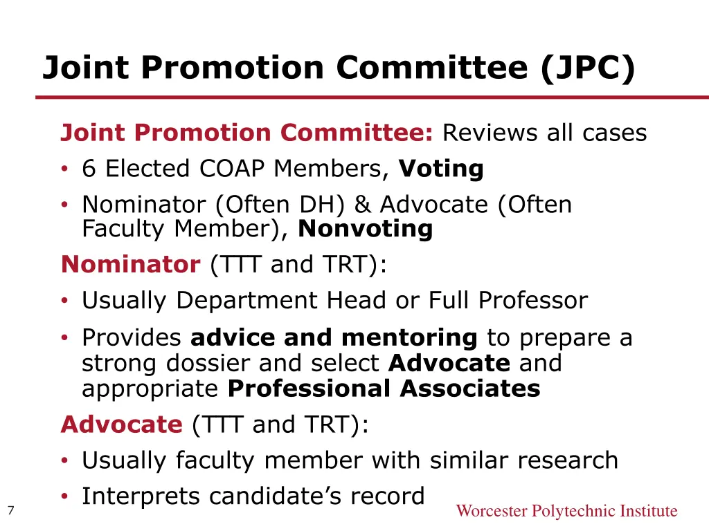 joint promotion committee jpc