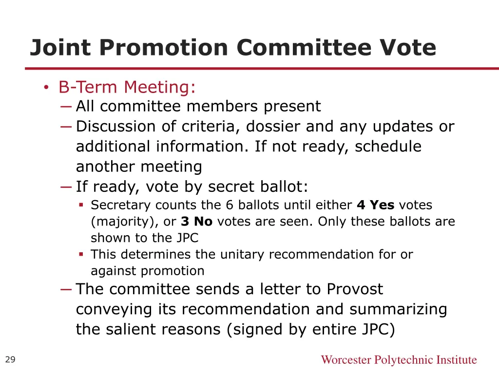 joint promotion committee vote