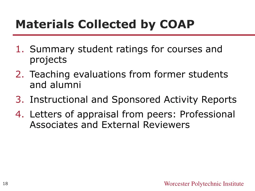 materials collected by coap