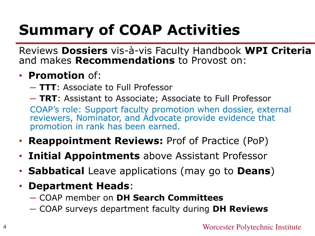 summary of coap activities