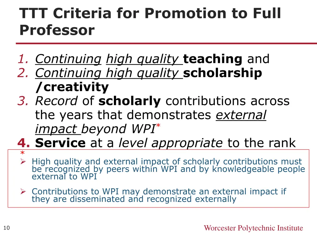 ttt criteria for promotion to full professor
