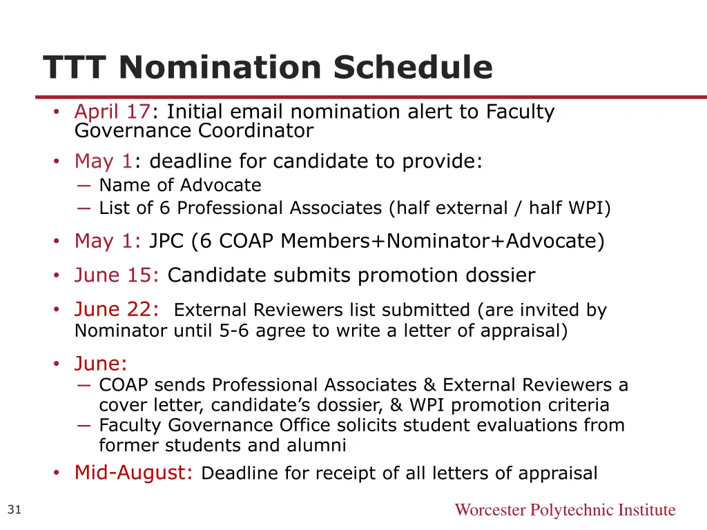 ttt nomination schedule