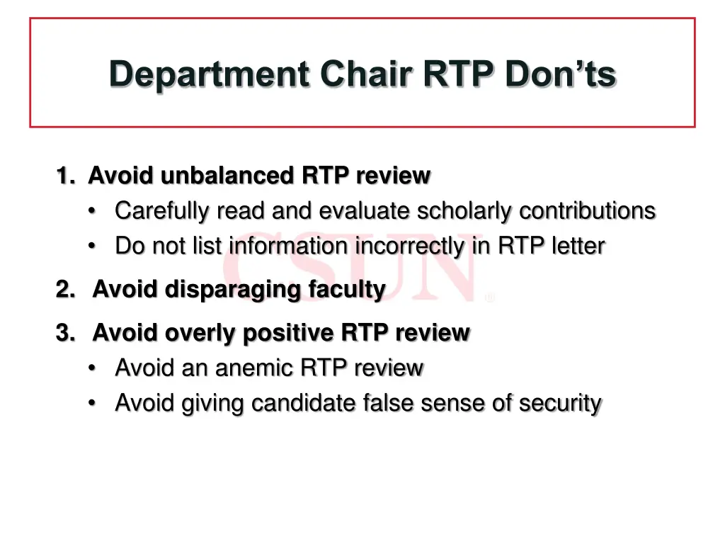 department chair rtp don ts