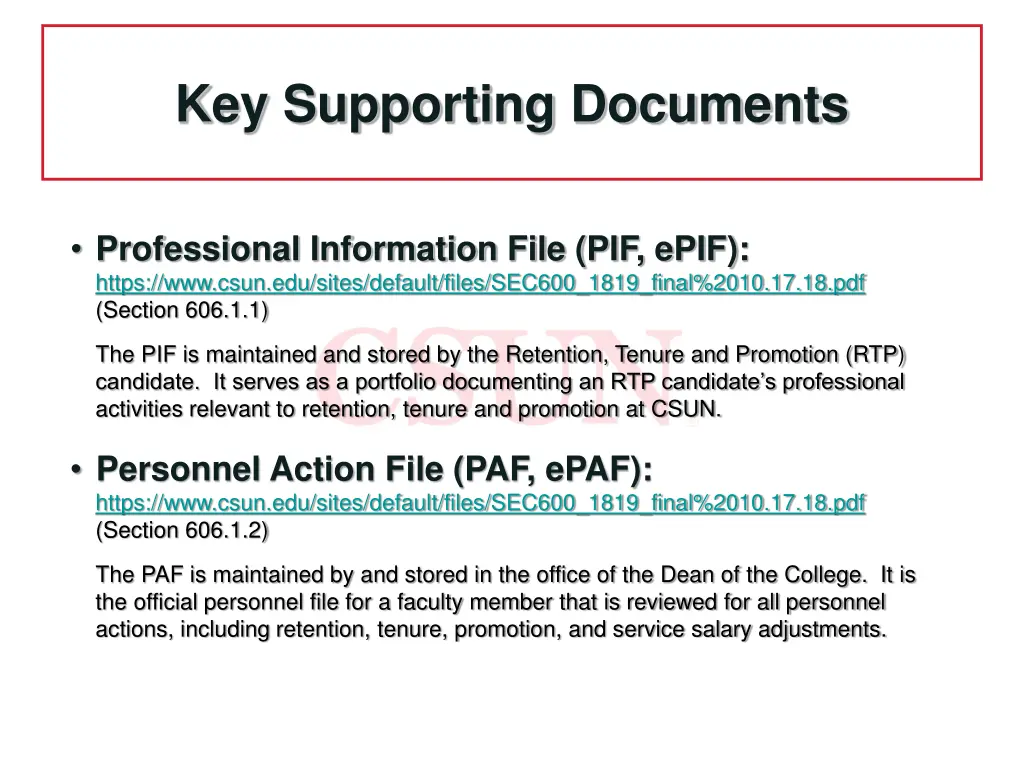 key supporting documents