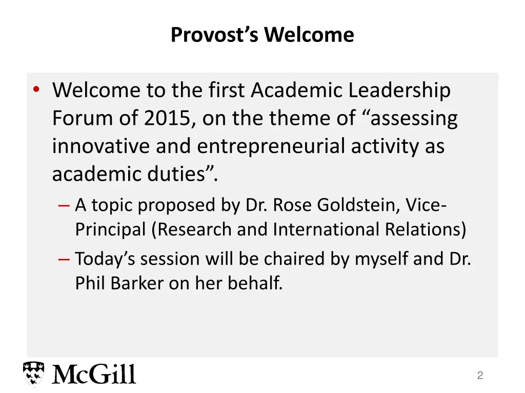 provost s welcome