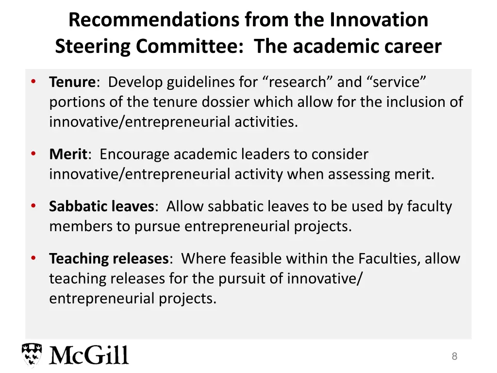 recommendations from the innovation steering 1
