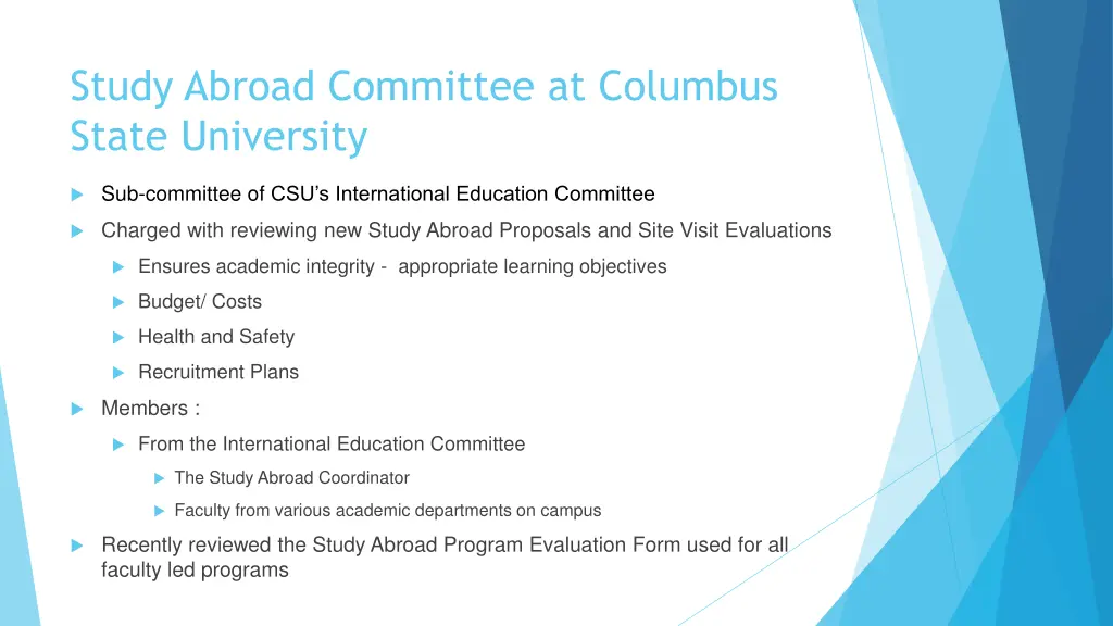 study abroad committee at columbus state