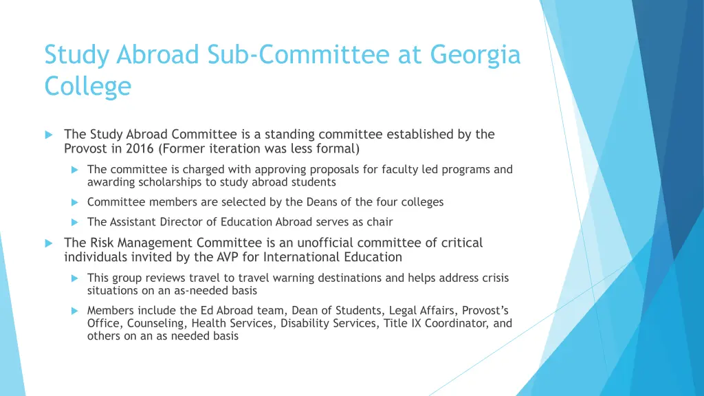 study abroad sub committee at georgia college