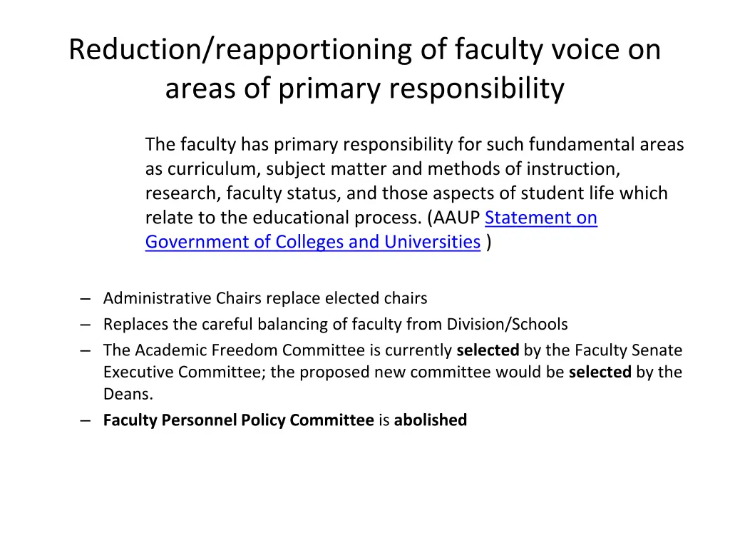 reduction reapportioning of faculty voice