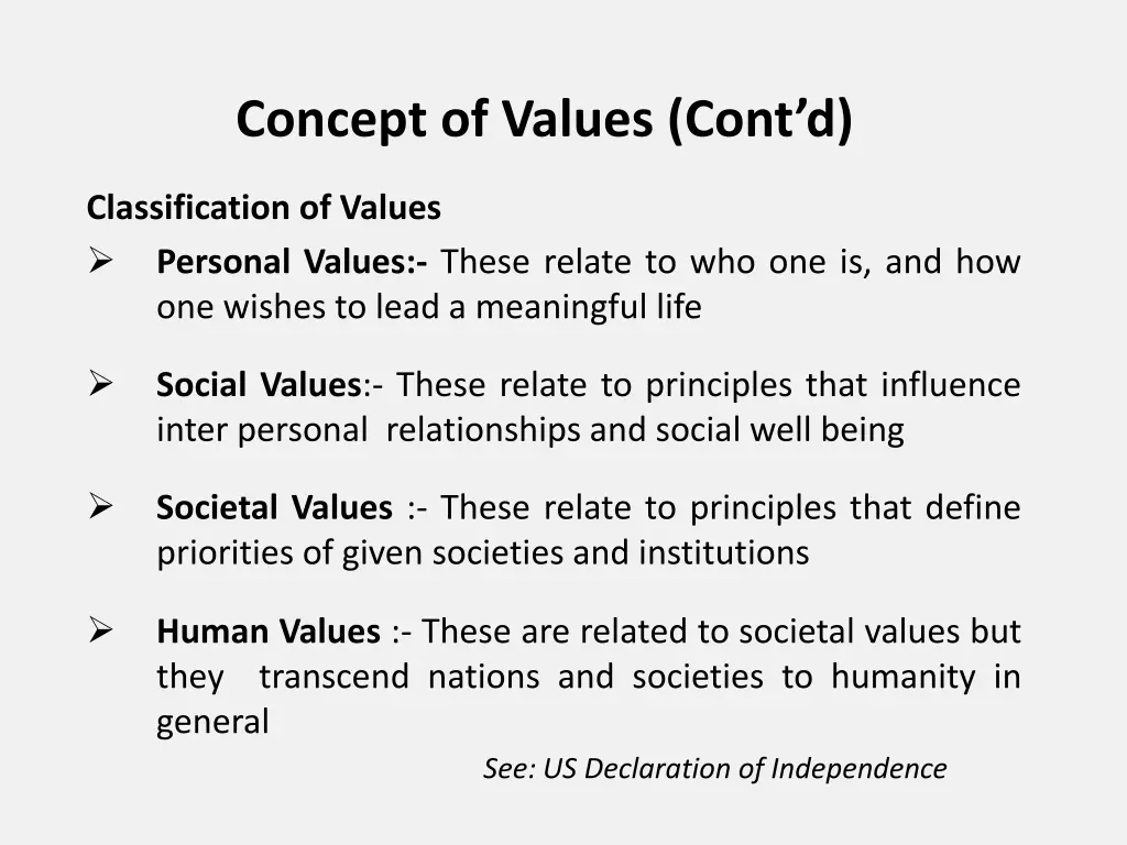 concept of values cont d